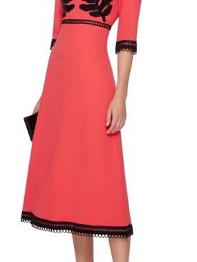 Andrew Gn Pink Midi Dress with Black Lace and Beading Details